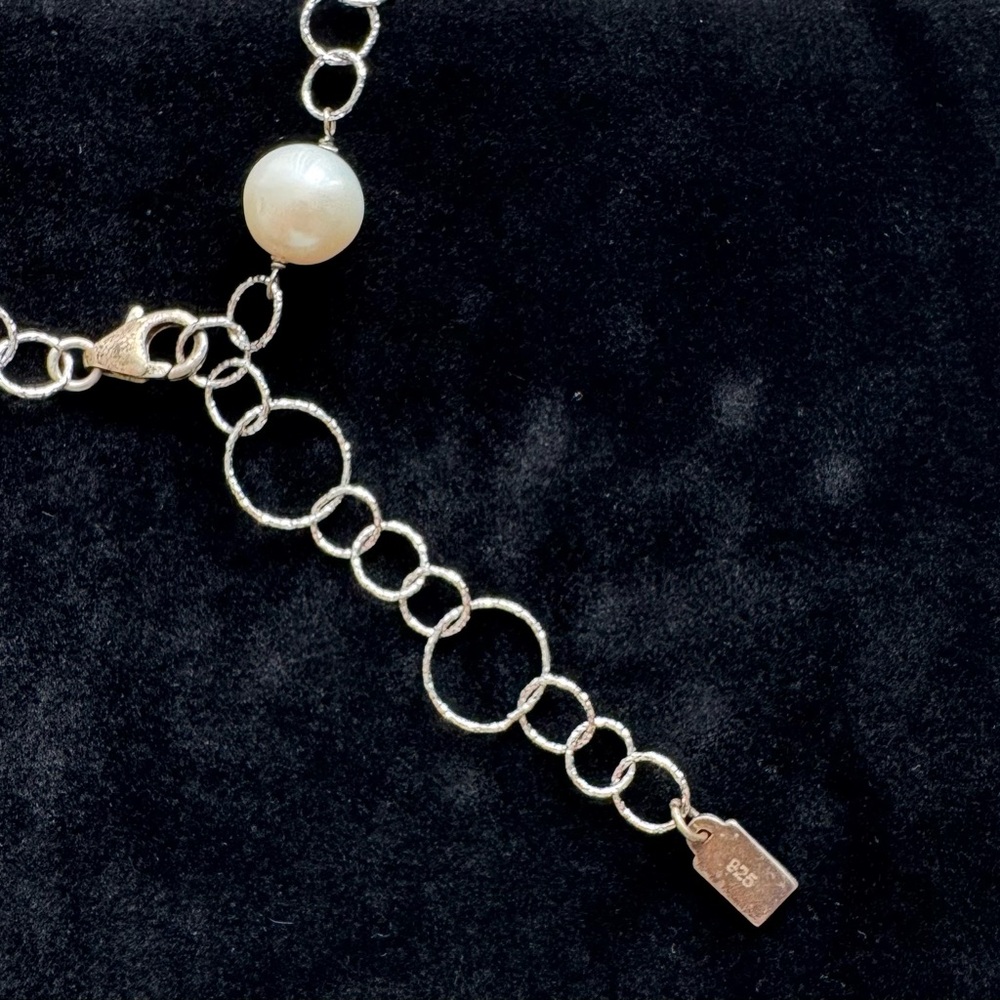 Stylish Handcrafted Silver Necklace with Black, White, and Crystal Beading - Picture 6 of 6